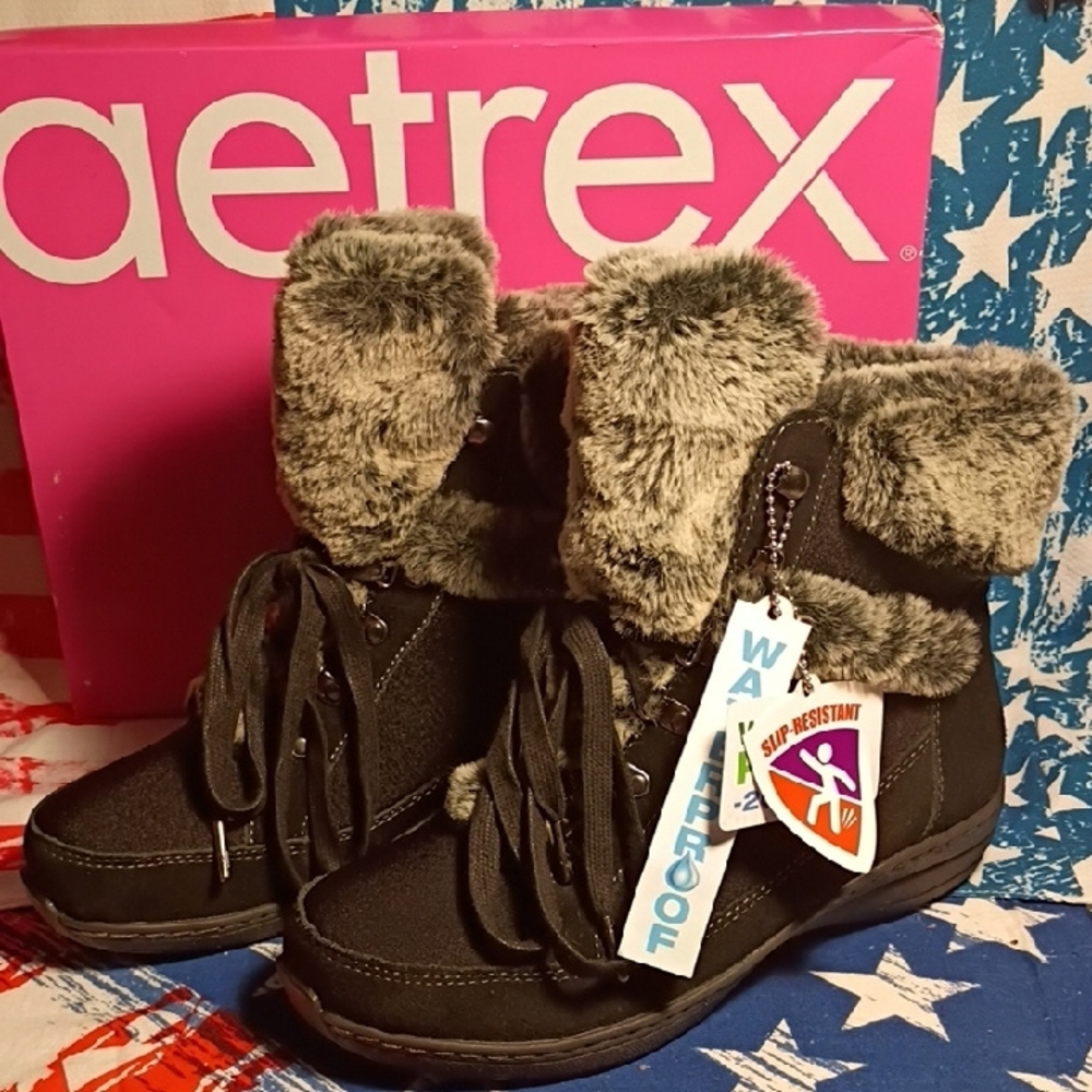 Aetrex Women's Black and Gray Fur-Lined Boots US 7.5-8 NWT